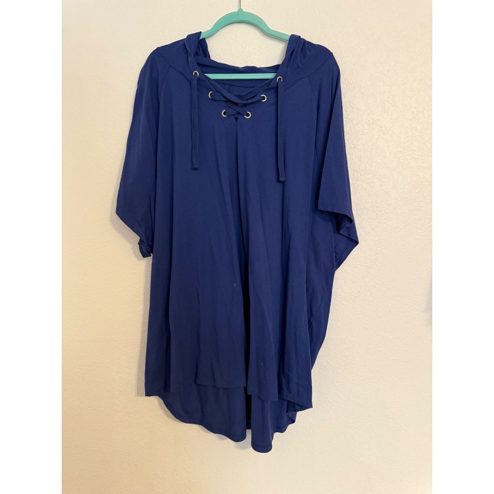 LIVI Womens Blue Lace-Up Hooded Poncho‎ Top Size 38/40